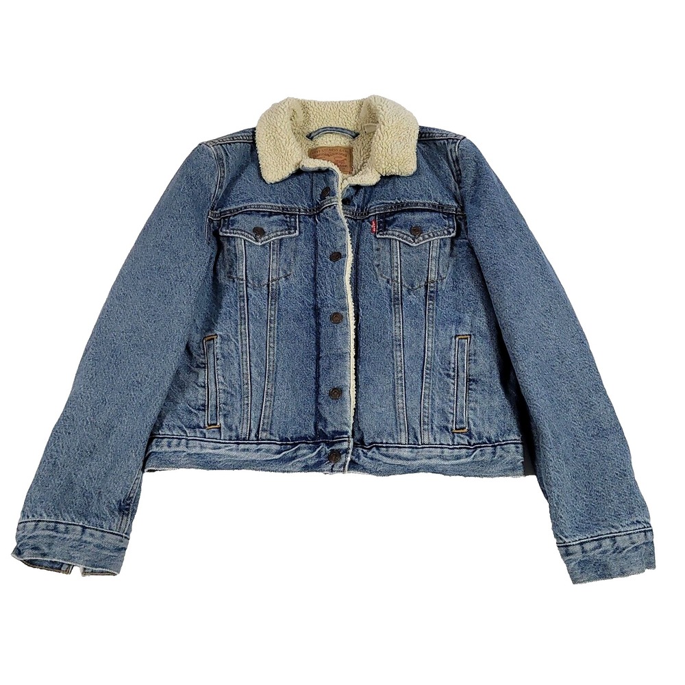 Levis Sherpa Lined Trucker Coat Med denim jacket type 3 Snap Buttons Levi's